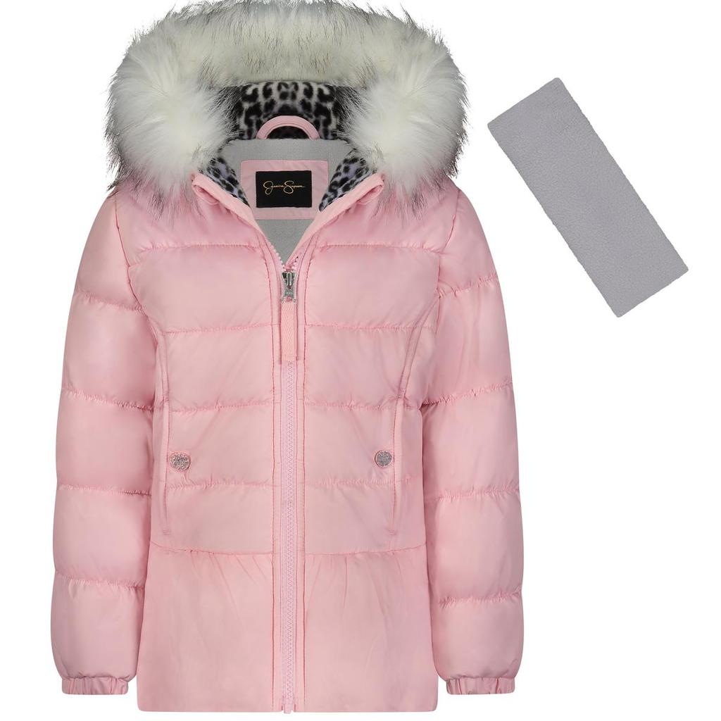 Jessica Simpson Girl's Heavyweight Bubble Jacket with Faux Fur Trim Hood商品第1张图片规格展示