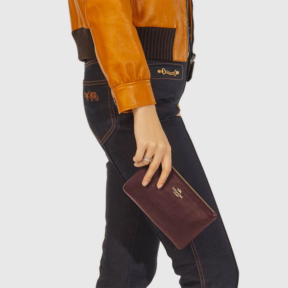 商品Coach|Coach Women's Polished Pebble Small Wristlet - Wine,价格¥529,第2张图片详细描述