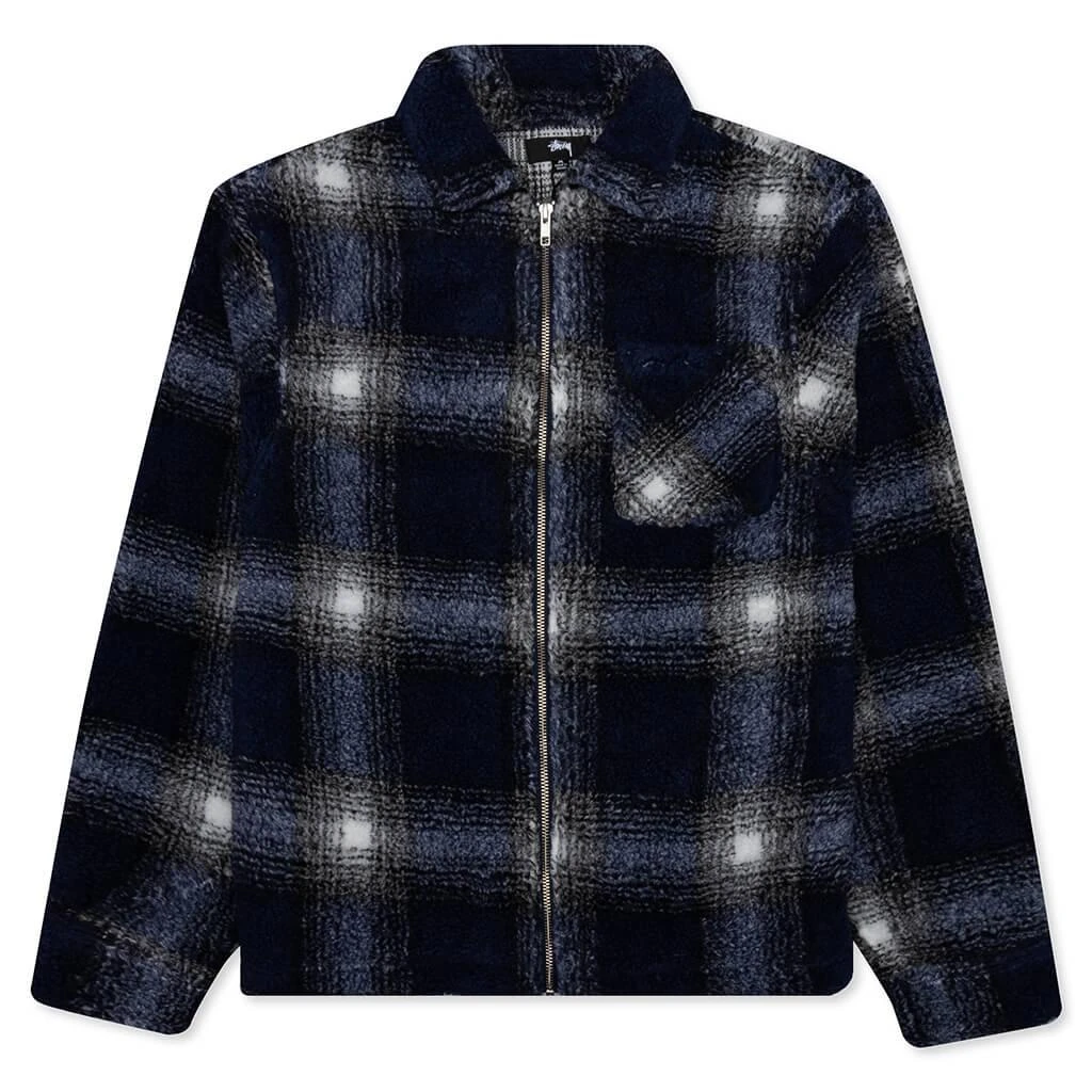 商品STUSSY|Stussy Shadow Plaid Sherpa Zip Shirt - Navy,价格¥609,第1张图片