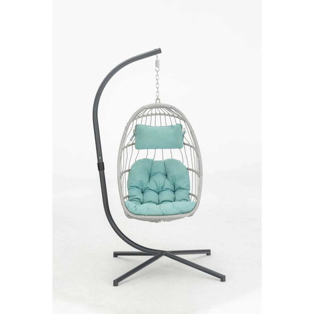 商品Simplie Fun|outdoor patio Wicker Hanging Chair Swing Chair Patio Egg Chair UV Resistant Blue cushion,价格¥2939,第1张图片