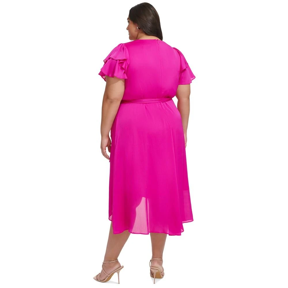 商品DKNY|Plus Size Satin Ruffle-Sleeve High-Low Wrap Dress,价格¥416,第2张图片详细描述