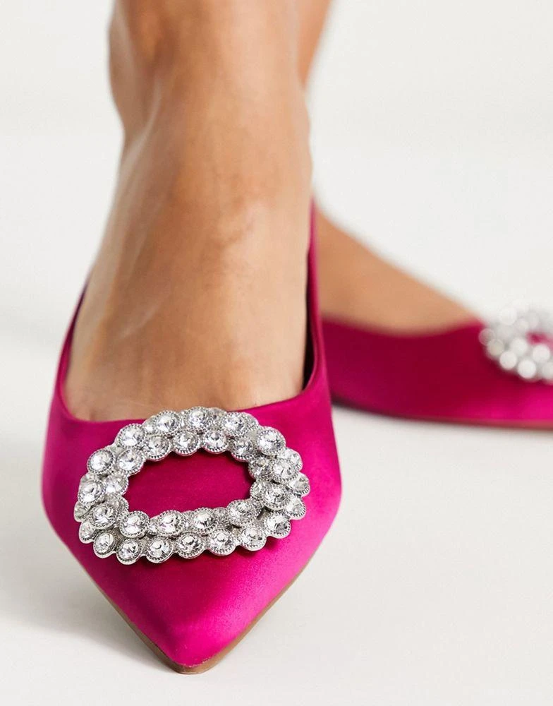 商品ASOS|ASOS DESIGN Laura embellished pointed ballet flats in pink satin,价格¥147,第3张图片详细描述
