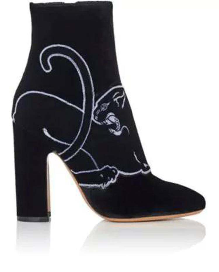 商品Valentino|Panther-Appliqué Velvet Ankle Boots,价格¥4307,第1张图片