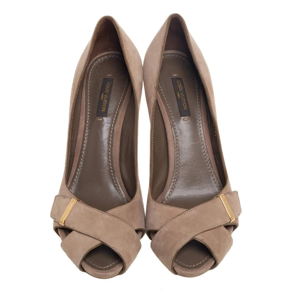 商品[二手商品] Louis Vuitton|Louis Vuitton Dark Beige Suede Criss Cross Peep Toe Platform Pumps Size 38,价格¥2168,第3张图片详细描述