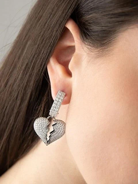 商品Darkai|18K White Gold-Plated &amp; Cubic Zirconia Mismatched Broken Heart &amp; Cross Drop Earrings,价格¥973,第2张图片详细描述