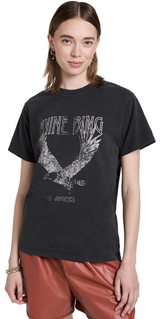 商品ANINE BING|ANINE BING Lili 水洗黑色老鹰 T 恤,价格¥737,第1张图片