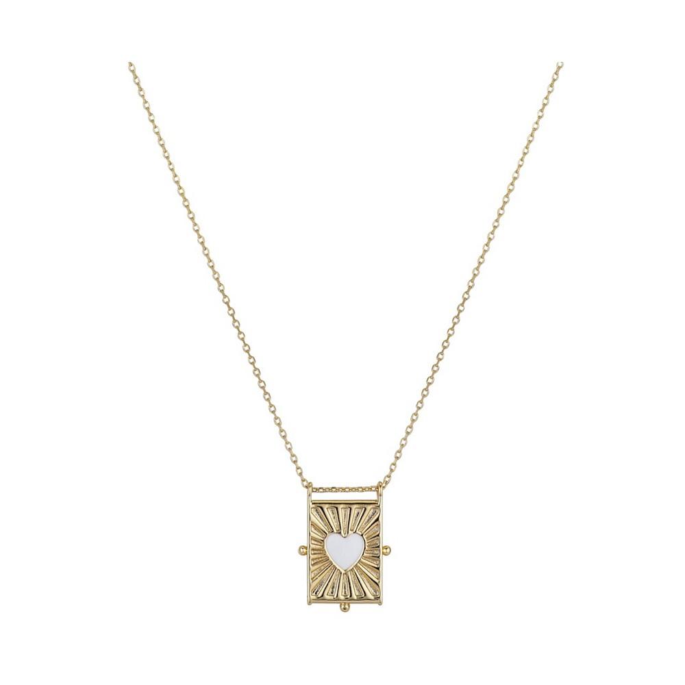14K Gold Flash-Plated White Enamel Heart Tag Pendant Necklace商品第1张图片规格展示