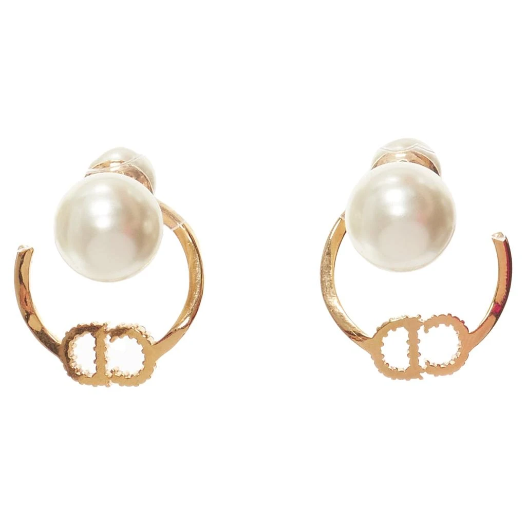 商品[二手商品] Dior|Tribales Gold Metal Crystal Pave CD Orbital Faux Pearl Pin Earrings,价格¥5012,第3张图片详细描述