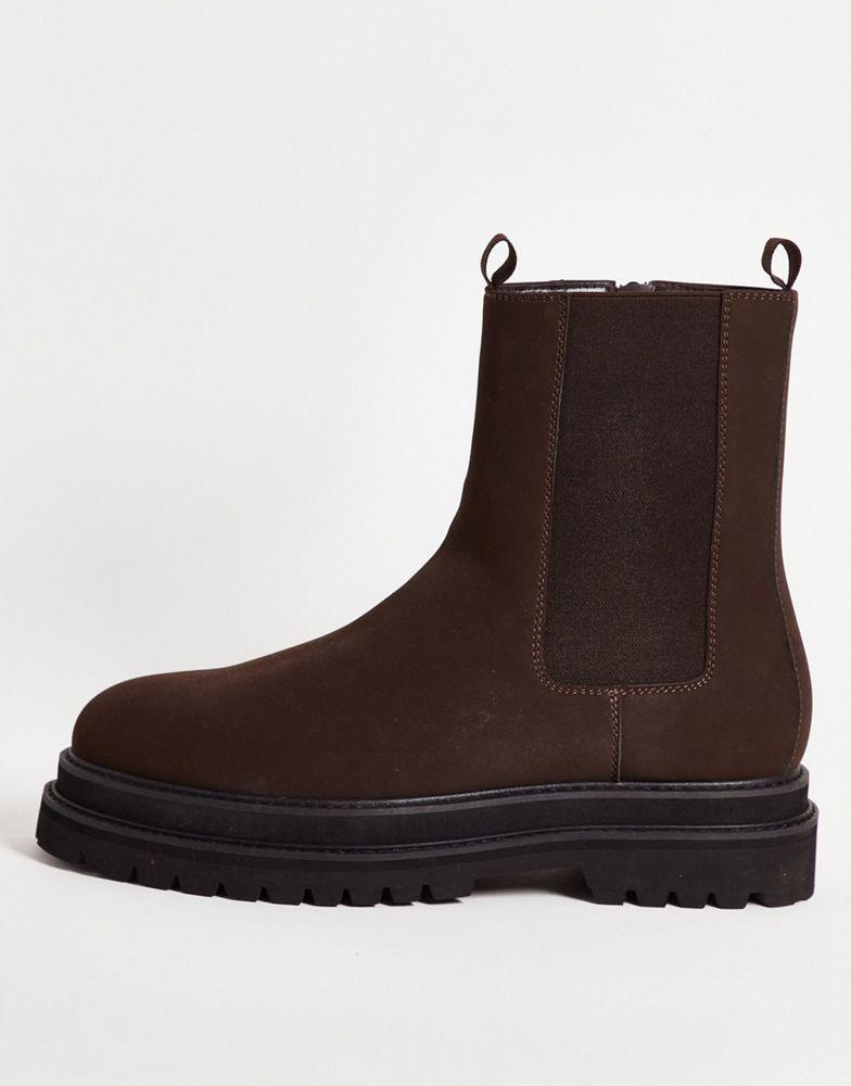 商品ASOS|ASOS DESIGN chunky calf boot in brown faux leather,价格¥352,第1张图片