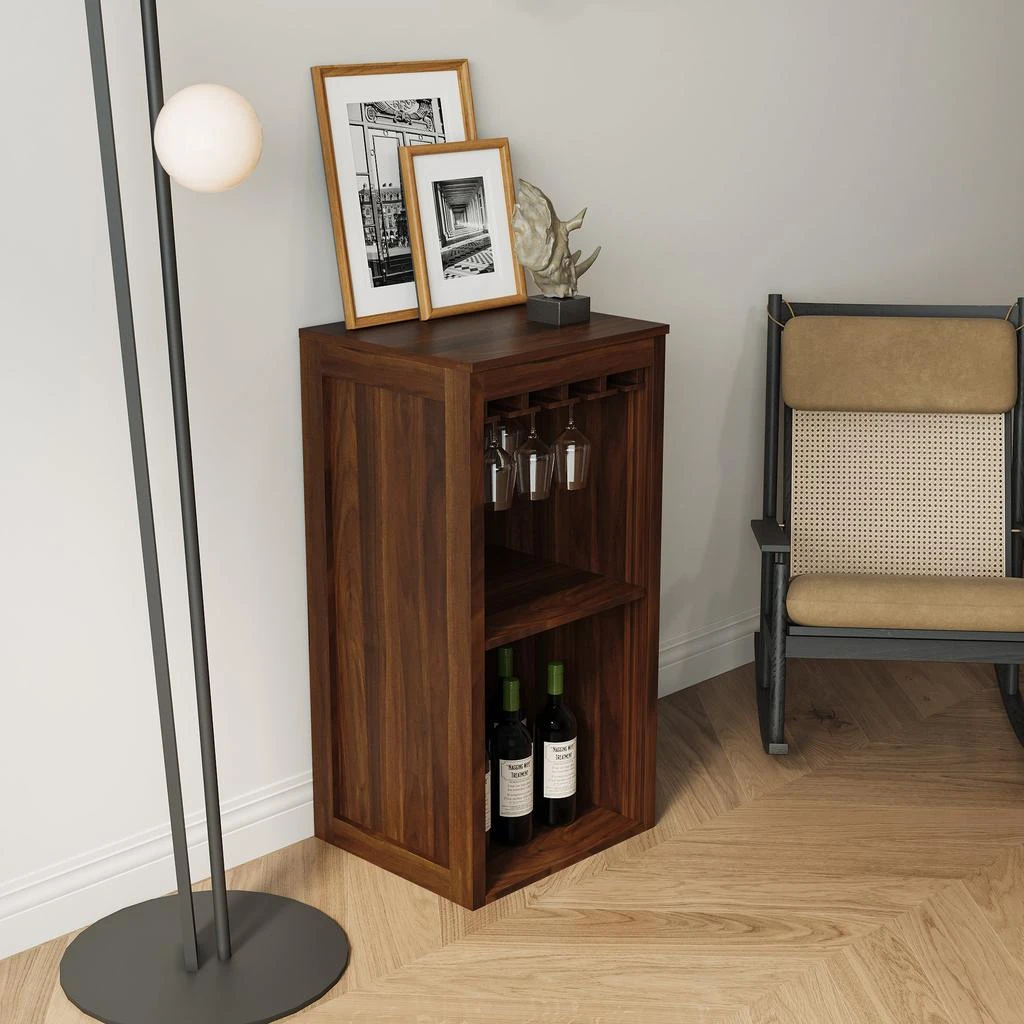 商品Streamdale Furniture|Streamdale Brown Walnut Color Modular Wine Bar Cabinet With Storage Shelves,价格¥1324,第2张图片详细描述