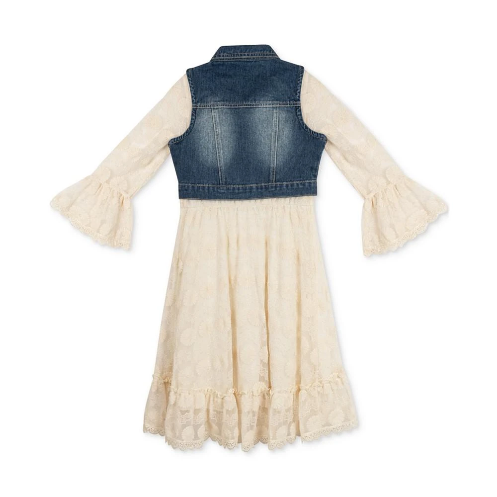 商品Rare Editions|Big Girls Bell Sleeve Dress & Denim Vest Set,价格¥254,第2张图片详细描述