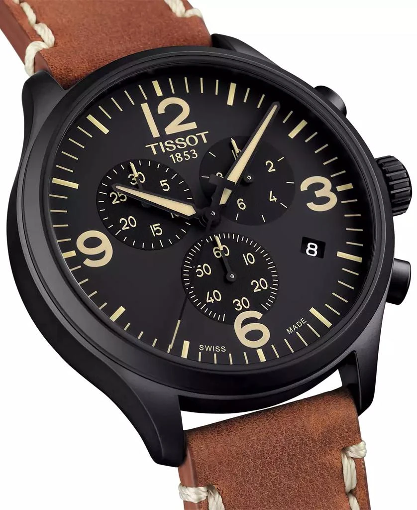 商品Tissot|Men's Swiss Chrono XL Brown Leather Strap Watch 45mm,价格¥2956,第3张图片详细描述