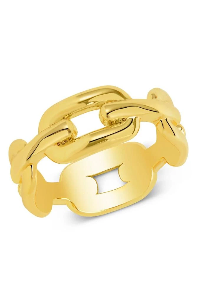 商品Sterling Forever|14K Gold Plated Scout Chain Ring,价格¥165,第1张图片