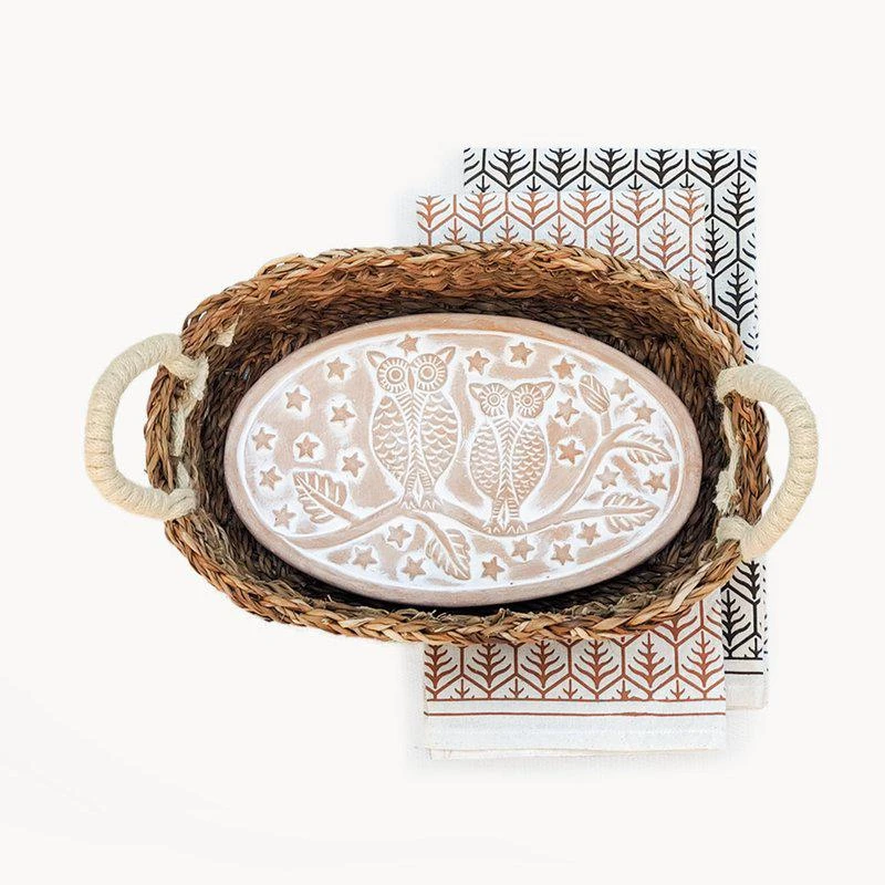 商品KORISSA|Bread Warmer & Basket Gift Set with Tea Towel Owl Oval DARK BROWN,价格¥559,第2张图片详细描述