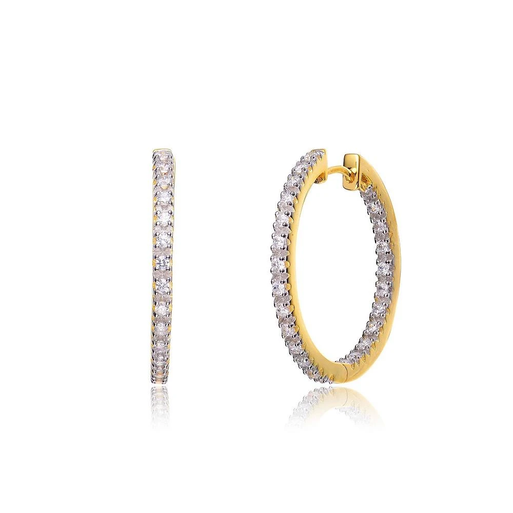 商品Genevive|Sterling Silver White Gold and 14K Gold Plated Cubic Zirconia Hoop Earrings,价格¥2381,第1张图片