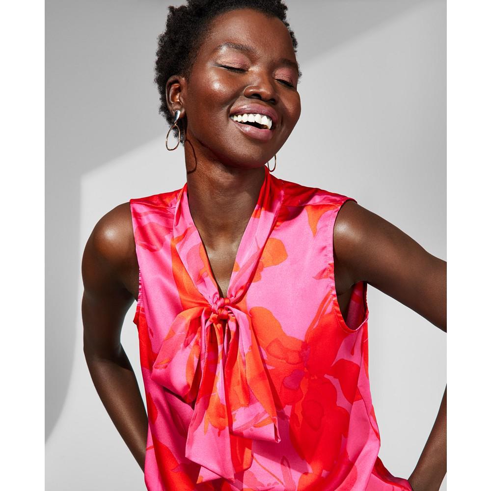 商品Tahari|Women's Printed Sleeveless Bow-Neck Blouse,价格¥496,第5张图片详细描述