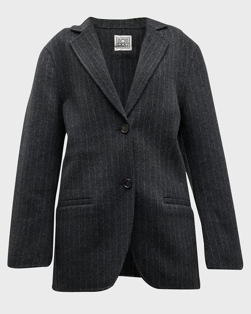 商品Totême|Pinstripe Brushed Wool Longline Blazer,价格¥7091,第4张图片详细描述