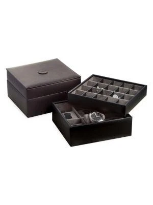 商品Bey-Berk|6-Watches & 20-Cufflinks Leather Stacked Valet,价格¥560,第3张图片详细描述