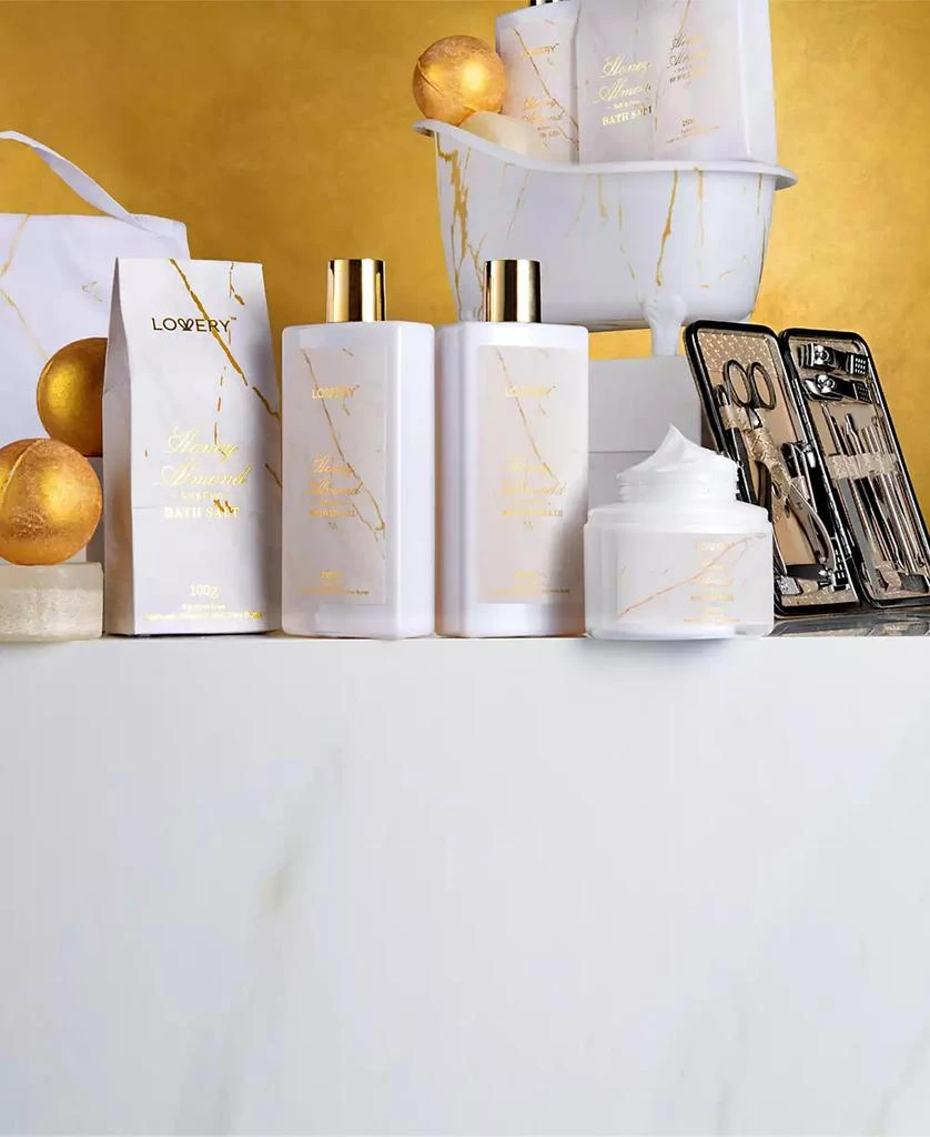 商品Lovery|Home Spa Body Care Gift Set, Honey Almond Self Care Kit, Stress Relief Gifts, Bath and Body Kit, 31 Piece,价格¥544,第3张图片详细描述