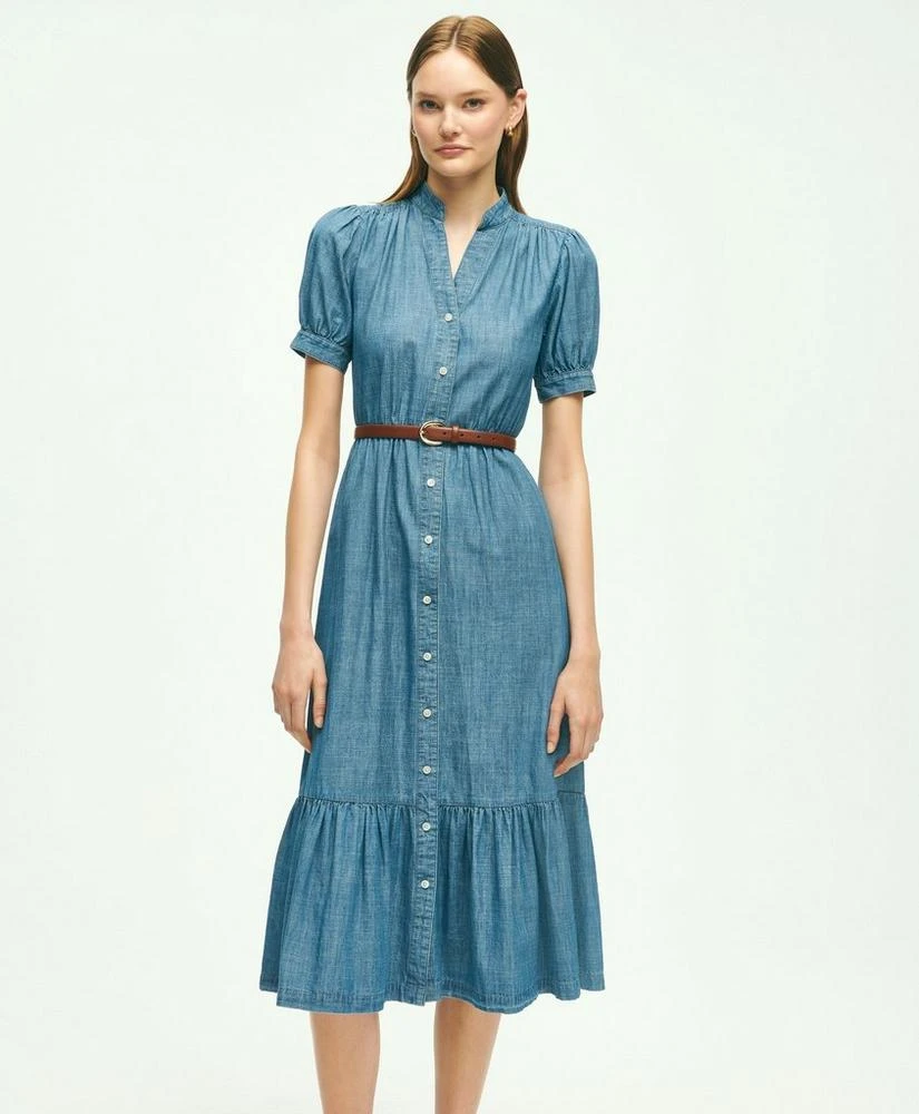 商品Brooks Brothers|Chambray Puff Sleeve Shirt Dress,价格¥1256,第2张图片详细描述