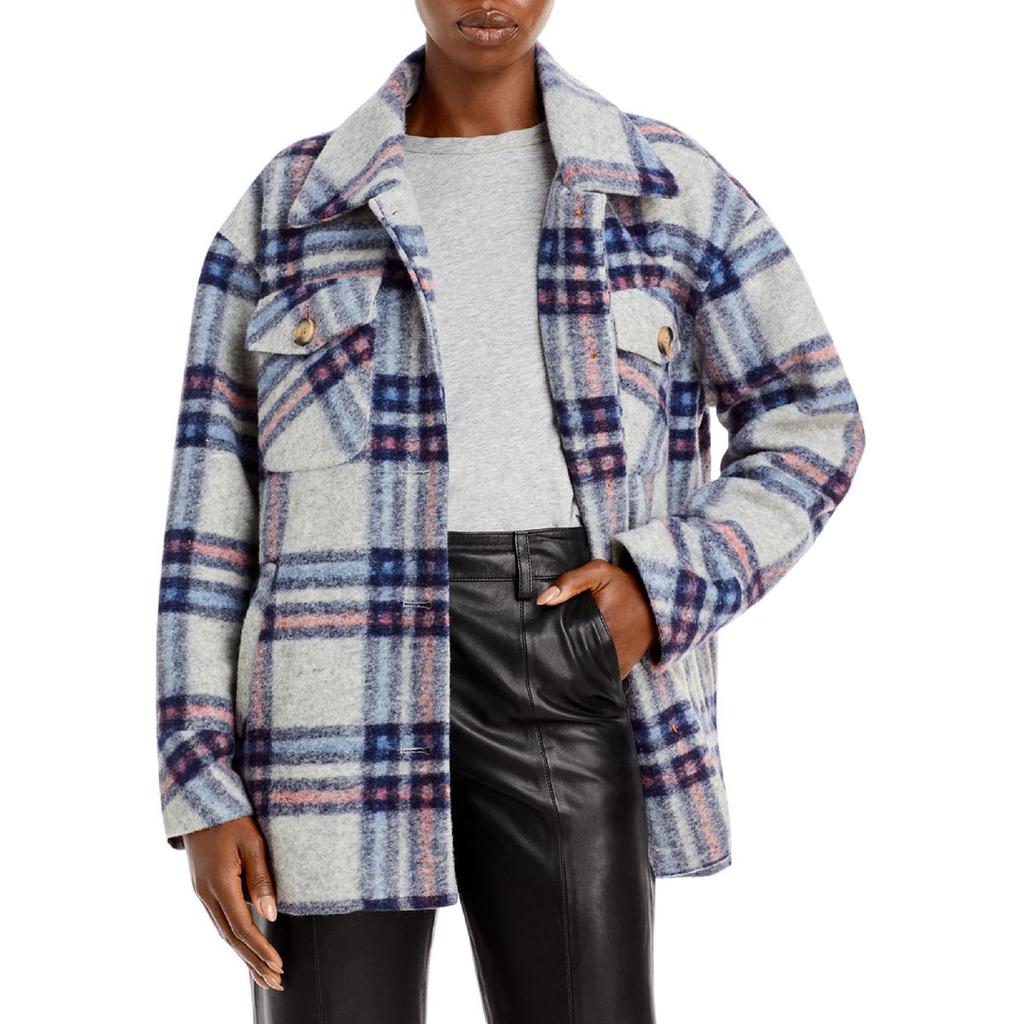 Aqua Womens Wool Plaid Shirt Jacket商品第1张图片规格展示