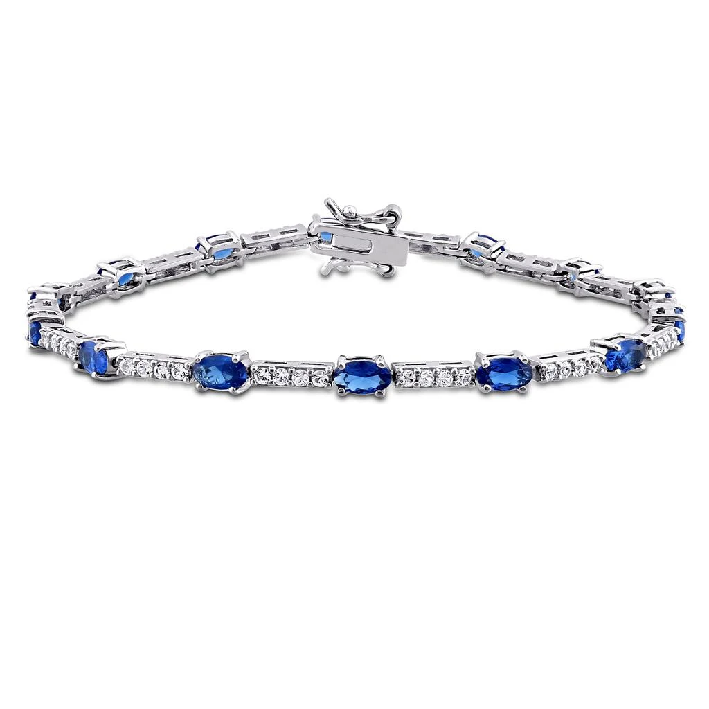 商品Mimi & Max|6 3/4ct TGW Created Blue and White Sapphire Station Bracelet in Sterling Silver,价格¥331,第1张图片