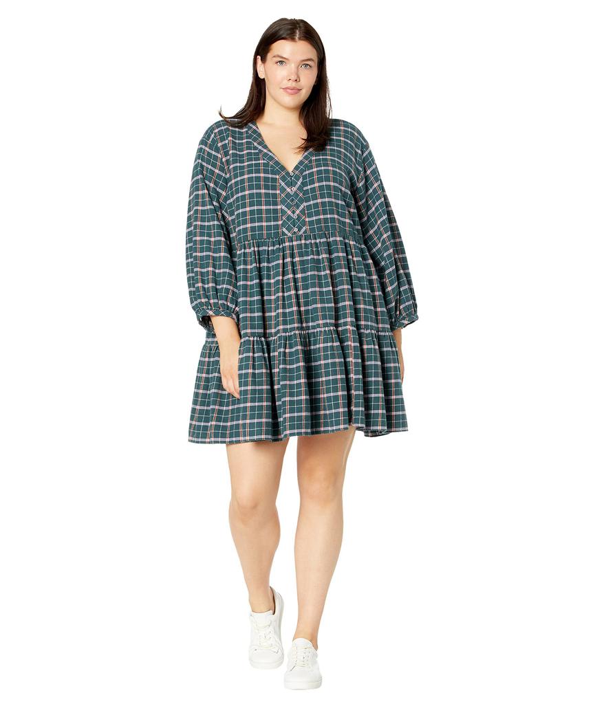 Plus Size Long Sleeve Button-Down Tiered Mini Dress商品第4张图片规格展示