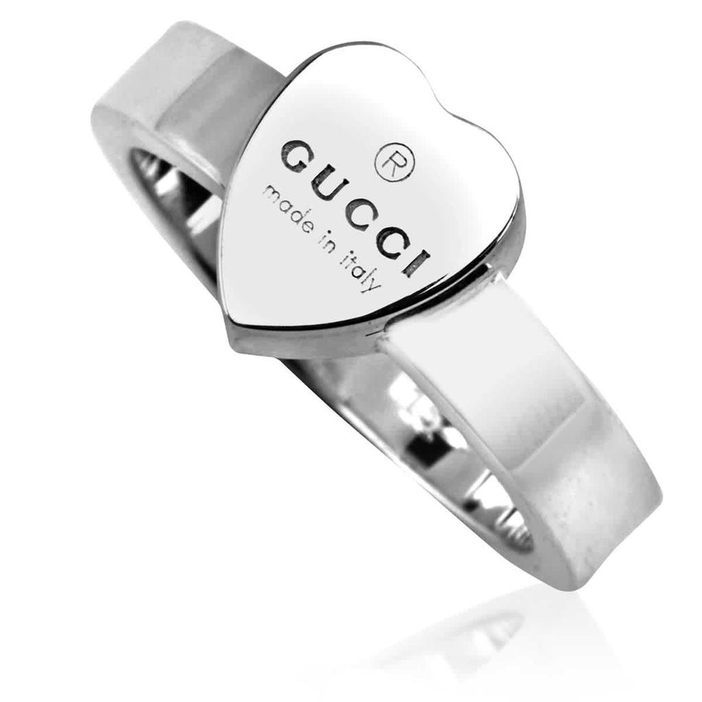 Gucci Sterling Silver Heart Pendant Trademark Ring, Size 16商品第1张图片规格展示