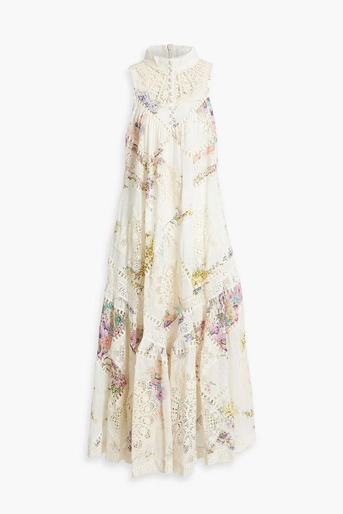 商品Zimmermann|Crocheted lace and floral-print gauze midi dress,价格¥5570,第1张图片