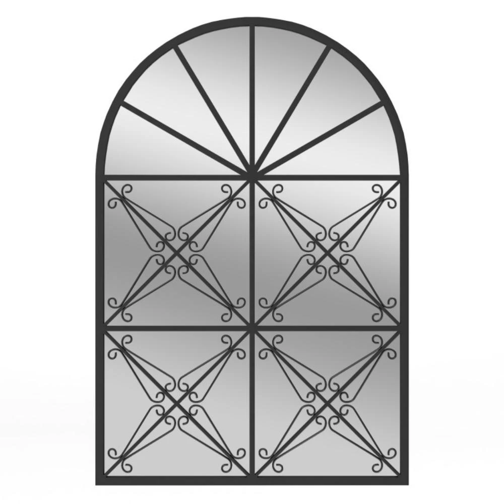 商品Hivvago|23 Inches x 34 Inches Arched Window Pane Mirror with Metal Frame for Living Room-Black,价格¥847,第1张图片