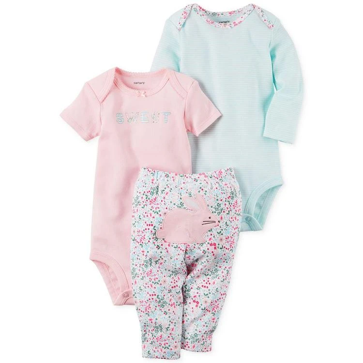 商品Carter's|3-Pc. Cotton Sweet Bodysuits & Pants Set, Baby Girls,价格¥75,第1张图片