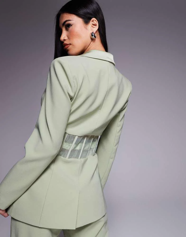商品Lavish Alice|Lavish Alice sheer satin mix corset blazer co-ord in sage green,价格¥1302,第4张图片详细描述
