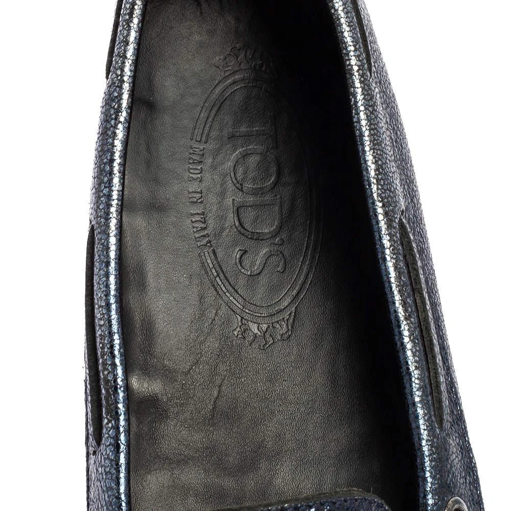 Tod's Metallic Blue Leather Gommino Slip On Loafers Size 38 商品