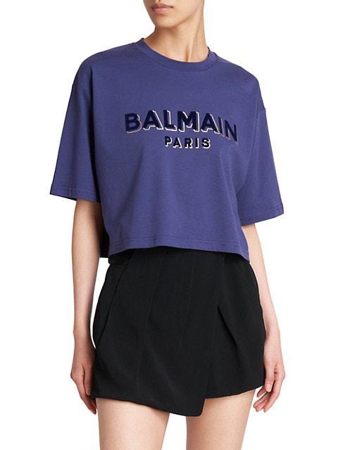 商品Balmain|Flocked Logo Cropped T-Shirt,价格¥3720,第5张图片详细描述