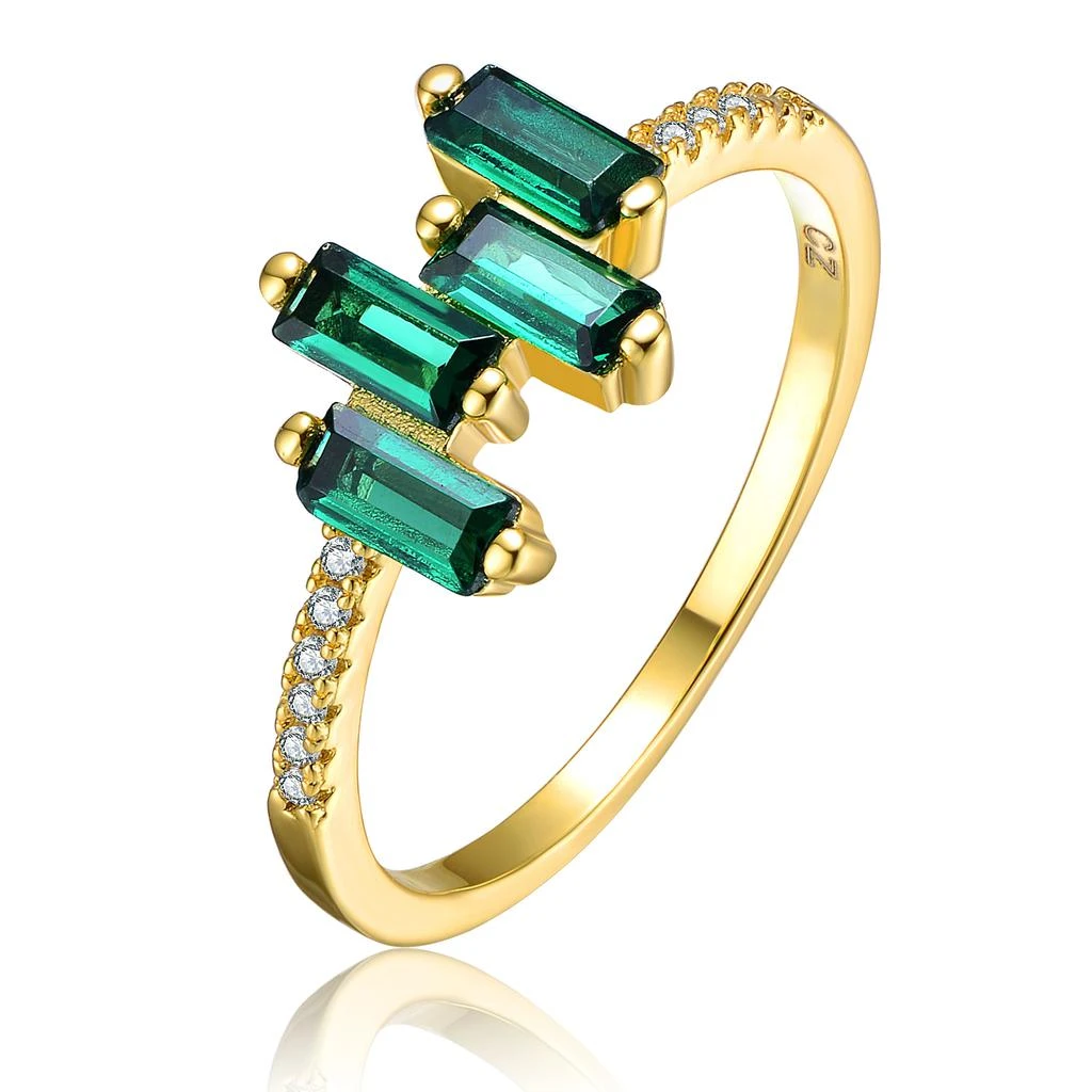 商品Genevive|Ga Sterling Silver 14k Gold Plated And Emerald Cubic Zirconia Modern Ring,价格¥429,第1张图片