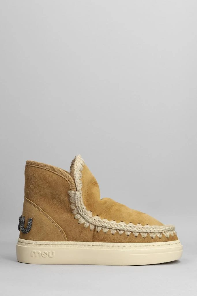 商品Mou|Mou Eskimo Sneaker Bold Low Heels Ankle Boots In Beige Suede,价格¥2345,第1张图片