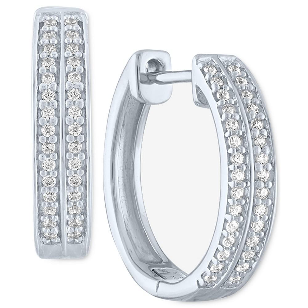 商品Macy's|Diamond Double Row Small Hoop Earrings (1/6 ct. t.w.) in Sterling Silver,价格¥2933,第1张图片