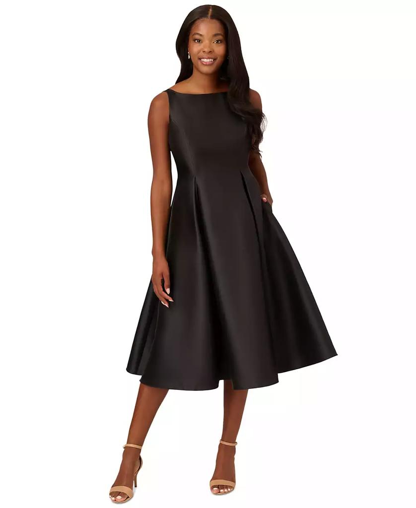 adrianna papell women's boat-neck fit & flare midi dress Adrianna Papell Women's Sleeveless Tea-Length Dress - Black