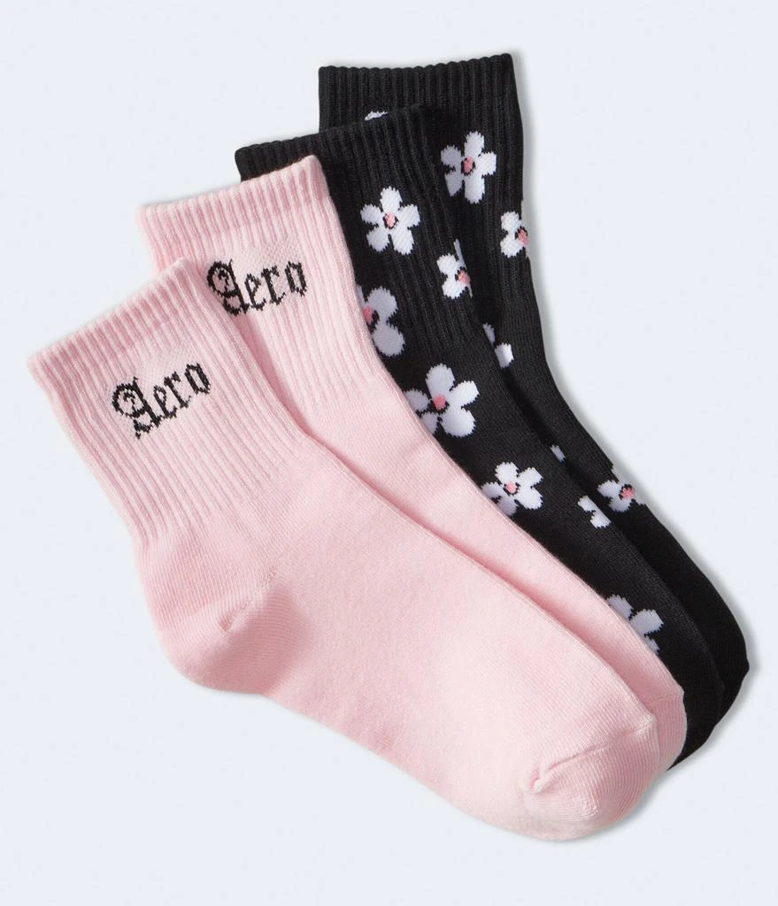 商品Aeropostale|Aeropostale Daisy & Logo Crew Sock 2-Pack,价格¥48,第1张图片