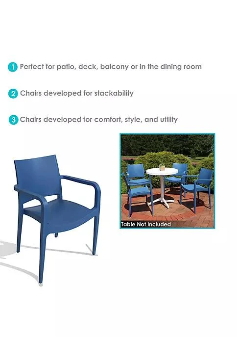 商品Sunnydaze Decor|Decor Landon Plastic Patio Dining Armchair   Sax Blue   Set Of 4,价格¥3531,第4张图片详细描述