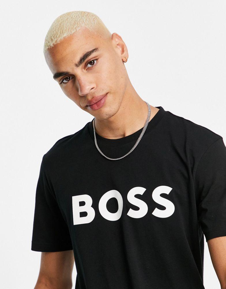 商品Hugo Boss|BOSS Casual Thinking 1 large logo t-shirt in black,价格¥332,第6张图片详细描述