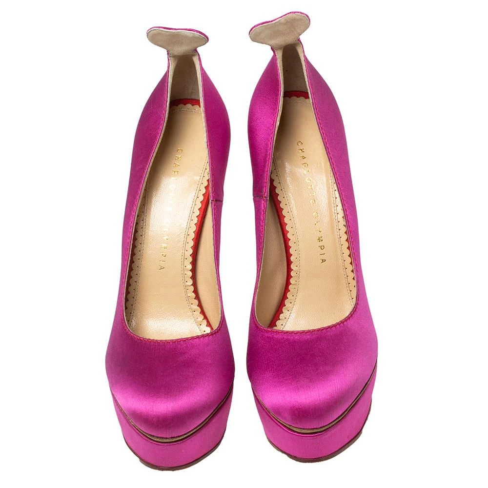 商品[二手商品] Charlotte Olympia|Charlotte Olympia Pink Satin Josephine Platform Pumps Size 38.5,价格¥1083,第3张图片详细描述
