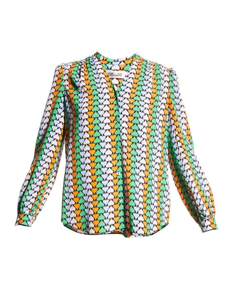 商品Diane von Furstenberg|Washington Long Sleeve Silk Blend Blouse in Multicolor Heart,价格¥1606,第1张图片详细描述