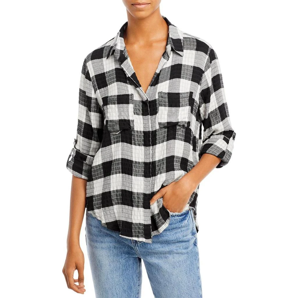 商品AQUA|Aqua Womens Checkered Tails Button-Down Top,价格¥92,第1张图片