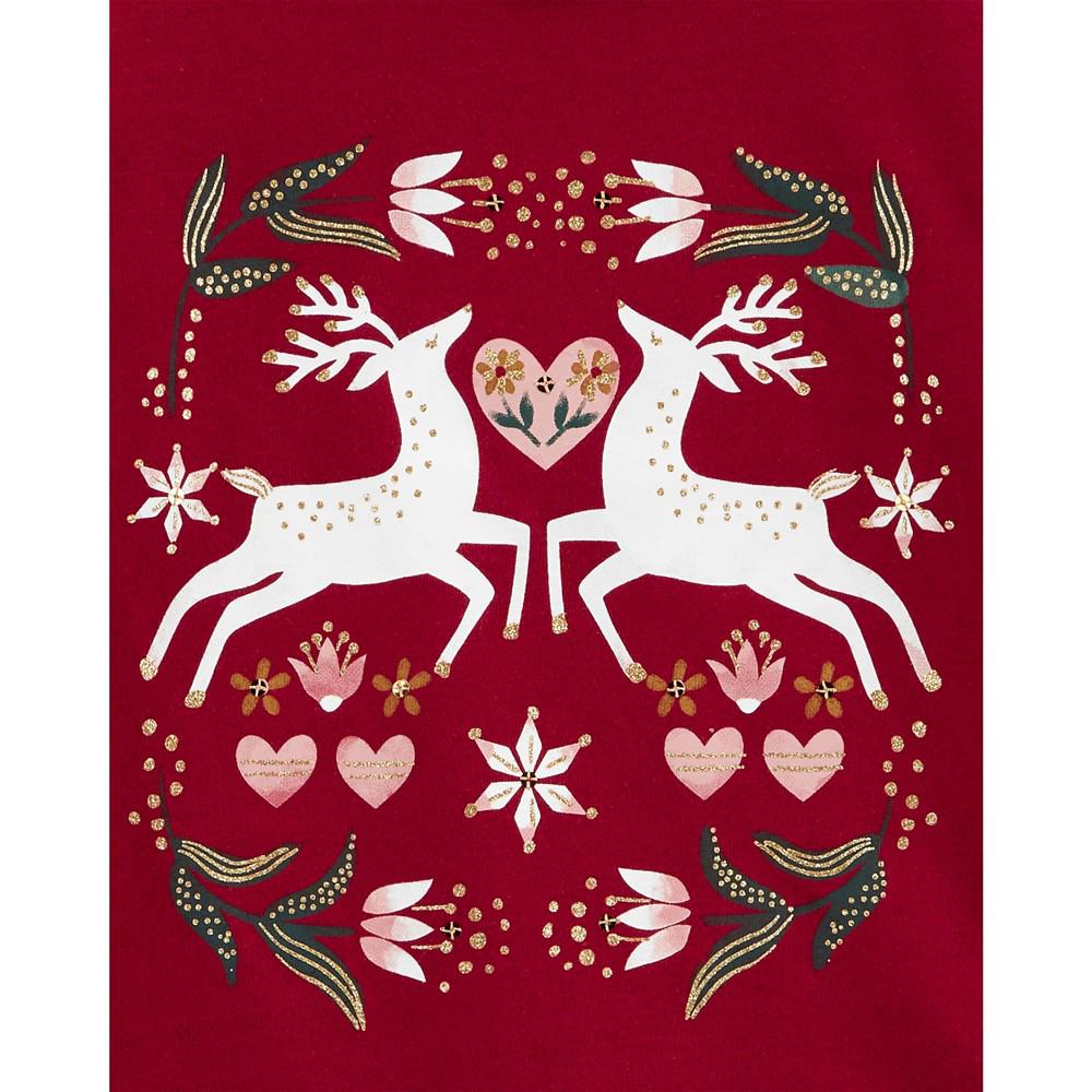 Toddler Girls Christmas Reindeer Jersey T-shirt商品第2张图片规格展示