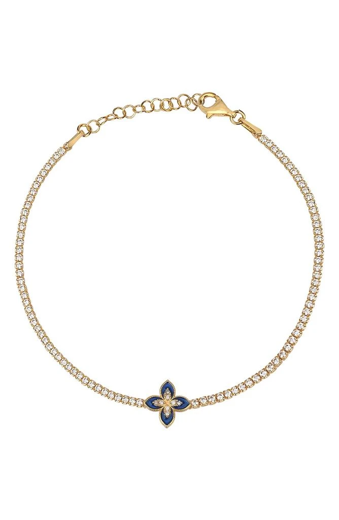 商品Gabi Rielle|14K Gold Plated Sterling Silver Blue Flower CZ Tennis Bracelet,价格¥398,第1张图片