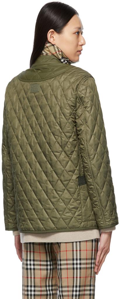 Khaki Quilted Corduroy Collar Diamond Jacket商品第3张图片规格展示