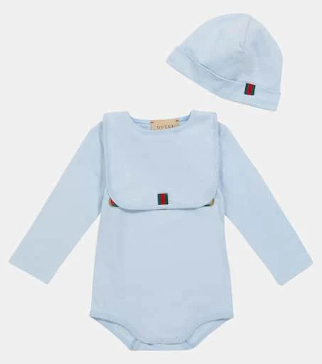 商品Gucci|Baby logo cotton bodysuit, hat and bib set,价格¥2366,第2张图片详细描述