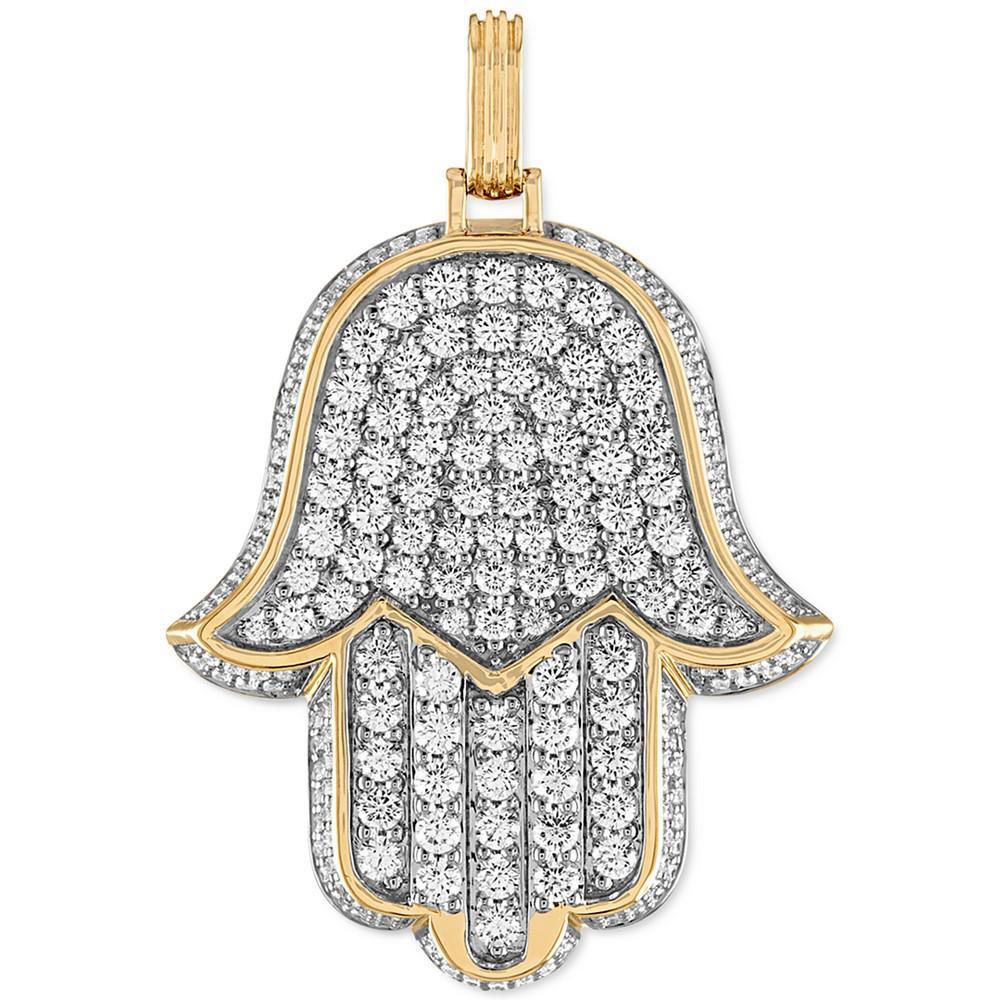 商品Esquire Men's Jewelry|Cubic Zirconia Pavé Hamsa Hand Pendant in Sterling Silver & 14k Gold-Plate, Created for Macy's,价格¥1718,第1张图片