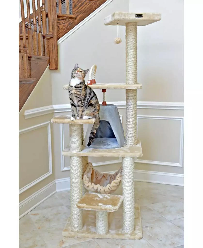 商品Macy's|65" Real Wood Cat Tree With Rope, Hammock, Playhouse,价格¥1762,第2张图片详细描述